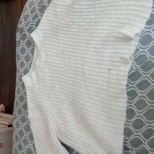White fuzzy knit crop sweater